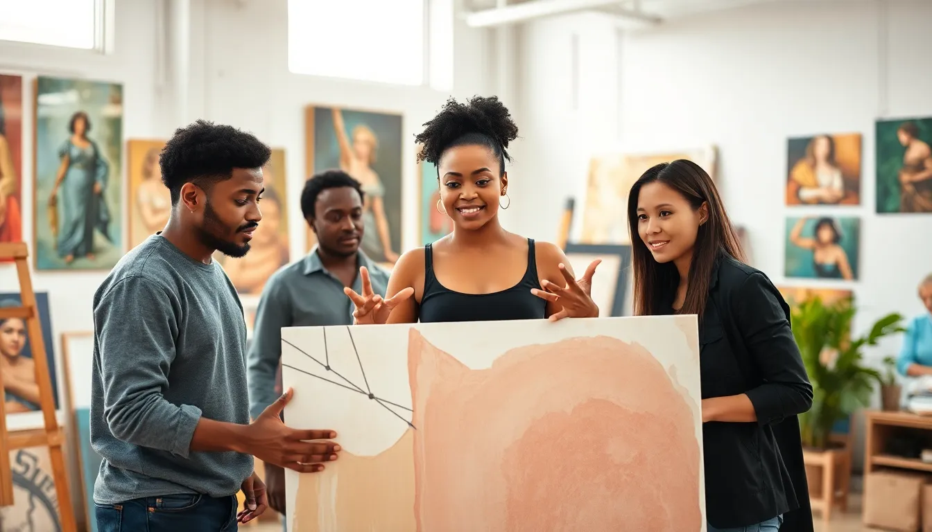 Sophieanwhite leading a creative discussion in an artist studio.